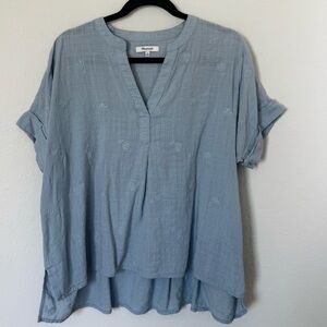 Madewell Popover Embroidered V-Neck Blouse